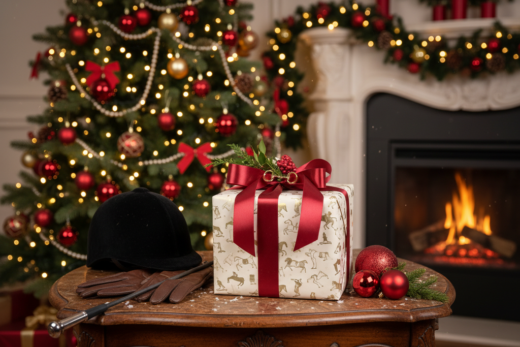 Christmas gift in a christmas decor for a horse rider doing an english discipline