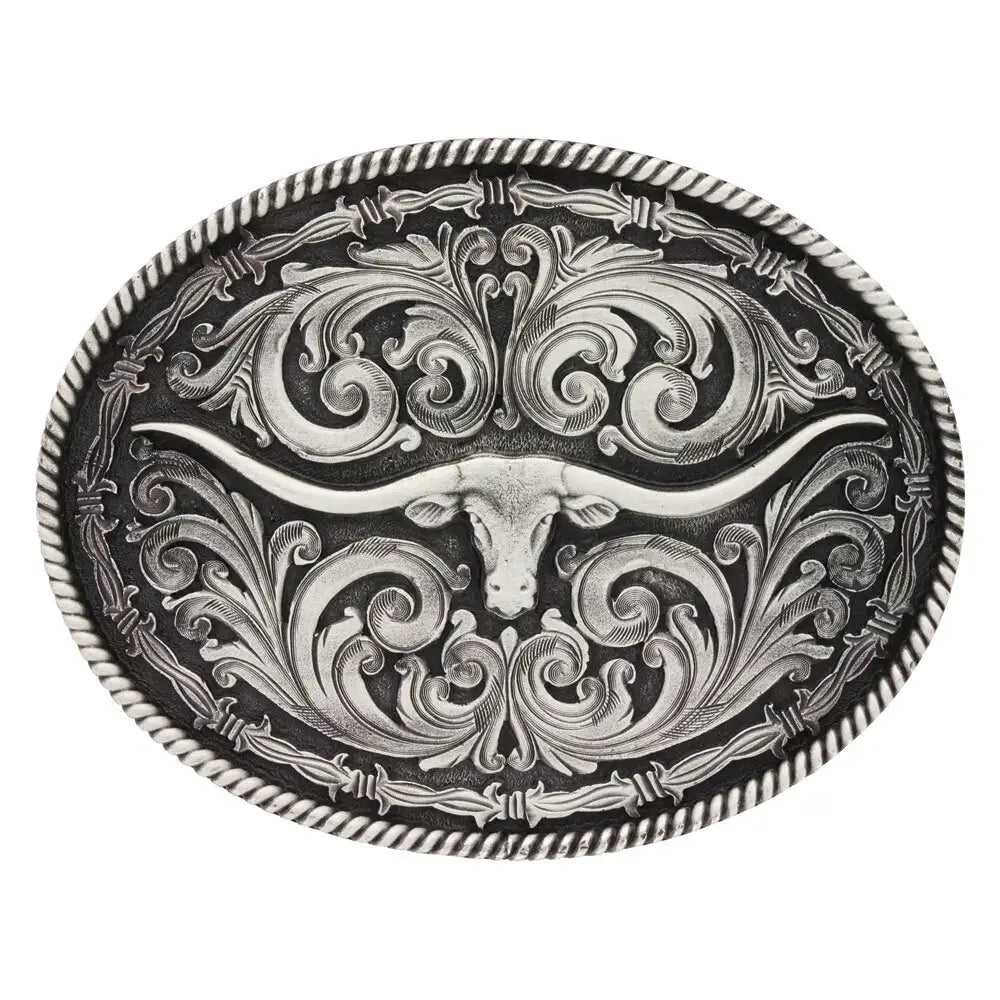Boucle De Ceinture Western Rodeo Silvertone Noire - Fabrication US - Modèle 3416